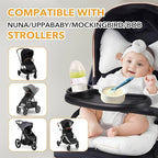 Snack Tray Compatible with Mockingbird,Nuna,Evenflo Stroller,Adjustable Stroller Snack Tray with Cup Holder and Phone Holder, Stroller Accessories Black