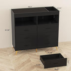 Dresser for Bedroom with 6 Drawers, Multi-Functional Nursery Dresser with LED Lights & Charging Station,Baby Changing Table Table with Diaper Changing Station