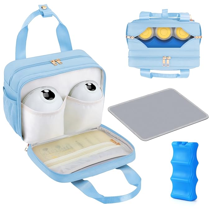 PIIOSER Breastmilk Cooler Bag with Ice Pack, Compatible with Wearable Breast Pumps & Accessories - Portable Pumps Carrying Case for Nursing & Working Moms, Blue