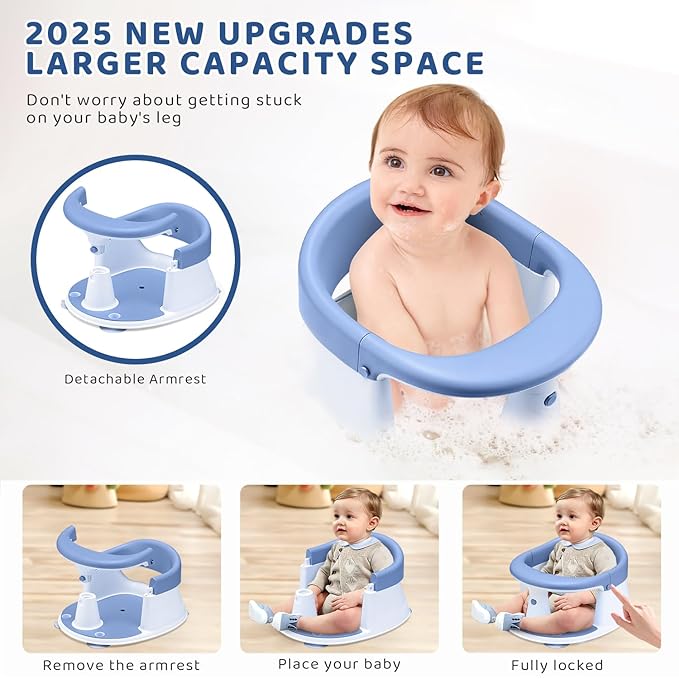 Baby Bath Seat, 2025 New Upgraded Infant/Toddler Sit Up Bathtub Seat for 6-12-24 Months, Great Shower Gifts for Newborn and New Mothers