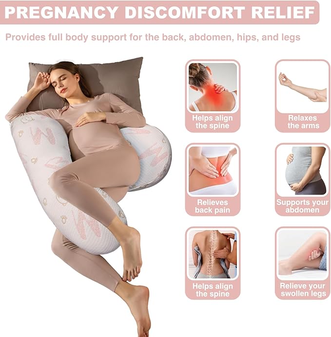 Pregnancy Pillow, Maternity Pillow for Pregnant Women, Full Body Pillow for Pregnant Women Sleeping, Support for Back, Belly, Legs, HIPS