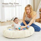 ANGELBLISS 5 in 1 Baby Play Gym Mat, Reversible Tummy Time Mat with 5 Sensory Toys for Stage-Based Developmental, Thick & Large Baby Activity Center from Newborn to Toddler (Beige)