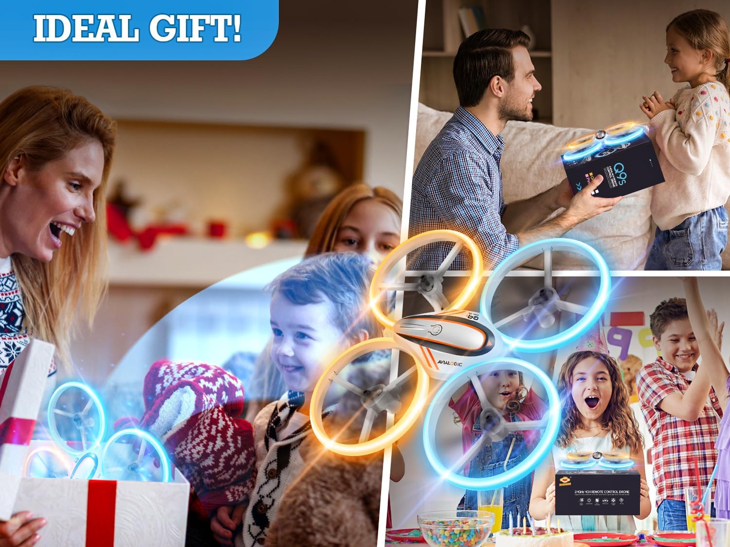 Q9s Drones for Kids,Cool RC Drone with Altitude Hold and Headless Mode,Hobby Quadcopter with Blue&Orange Light,2 Batteries and Remote Control,Birthday and Xmas Gifts Toys for Boys and Girls,Orange