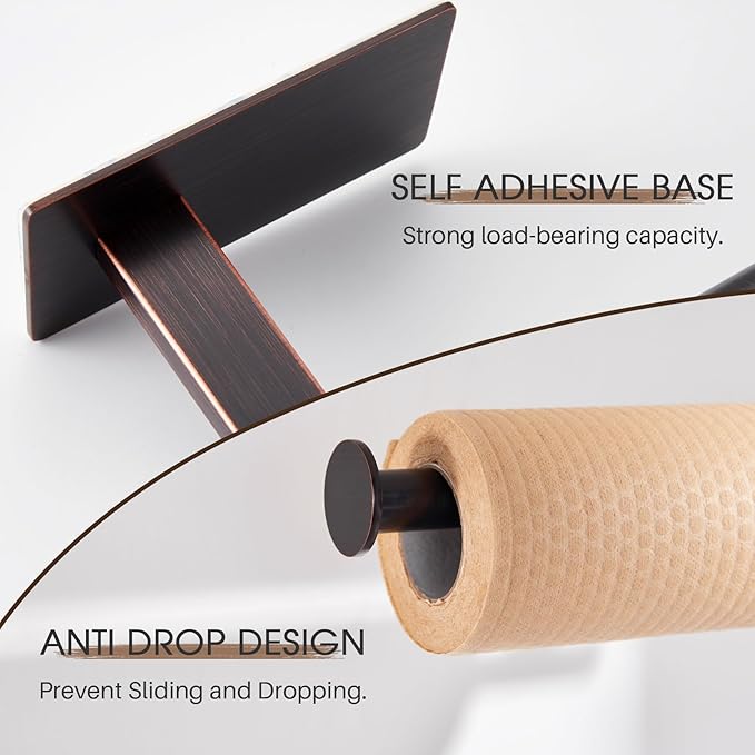 KOKOSIRI Paper Towel Holder Self-Adhesive Bar Under Cabinet, No Drilling for Kitchen Towel Oil Rubbed Bronze Stainless Steel Wall Mounted Rack, B3013ORB
