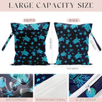 Waterproof Wet Bag for Swimsuit, Travel Beach Wet Dry Bag, Hidden Zipper Reusable Starfish Baby turtle Wet Bags, for Travel Beach Wet Swimsuits Toiletries Diapers Dirty Gym Clothes Laundry Bag