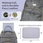 RUVALINO Diaper Bag Backpack, Multifunction Travel Baby Diaper Bag with Changing Pad, Insulated Bottle Holders & Pacifier Case, Large Capacity,Waterproof, Iron Gray