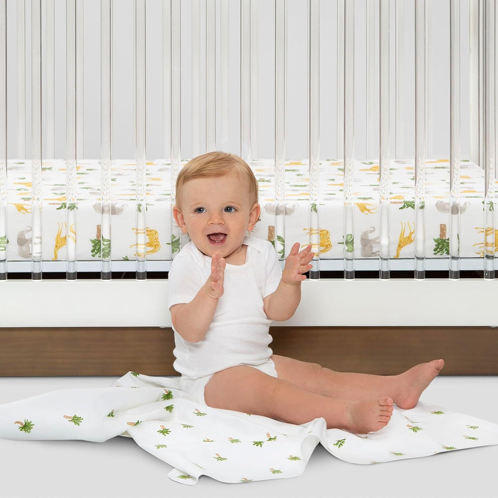 Delta Children Fitted Crib Sheets for Girls and Boys - Crib Sheet for Standard Crib and Toddler Mattresses - 28x52 Inch (Pack of 2), Safari Friends