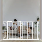 Extra Wide Baby & Dog Gate 62-67 Inch, Pressure Mounted No Drilling, Adjustable Indoor Safety Gate for Stairs & Wide Doorways - Metal Design for Kids and Pets, White