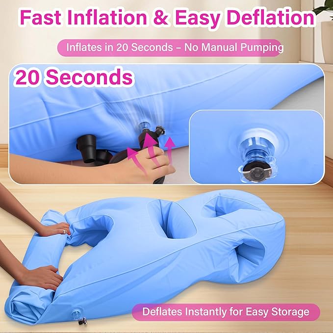 Inflatable Pregnancy Pillow with Belly & Head Hole – Full Body Maternity Airbed for Stomach Sleeping, Back Pain & SPD Relief – Comfortable, Portable & Includes Electric Pump Blue