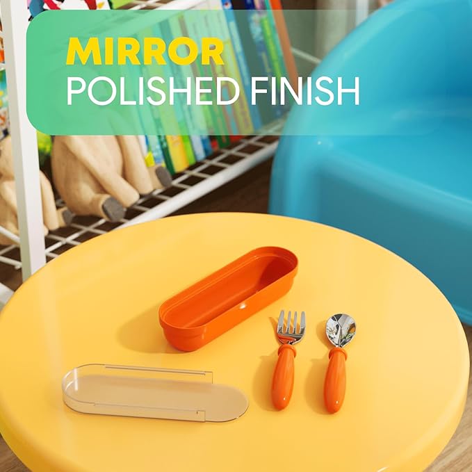Toddler Utensils, Toddler Forks and Spoons, Baby Utensils Set with Storage Box for Self Feeding Safe, Dishwasher Safe (2 Set with Case)
