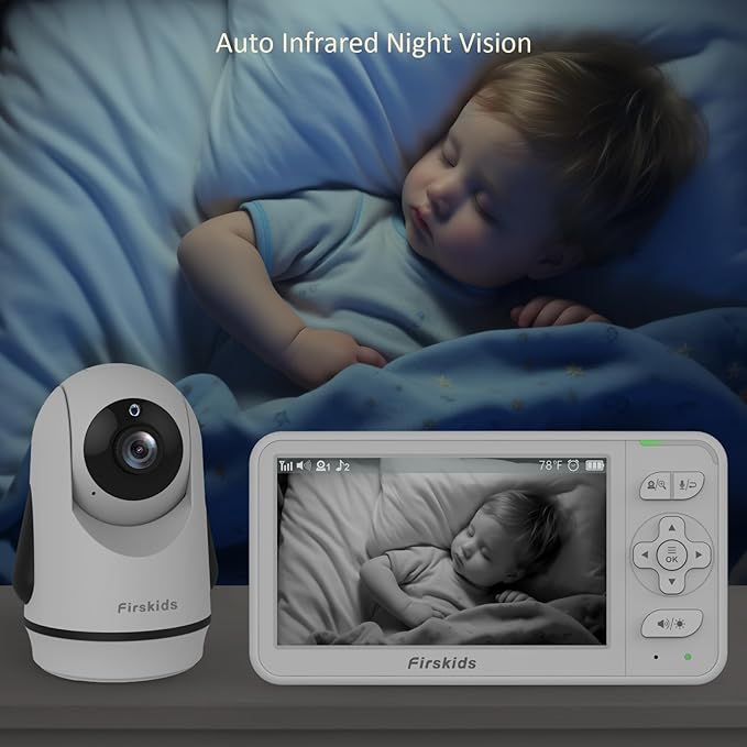 Baby Monitor with 2 Cameras, 5” Video Baby Monitor with Dual Camera and Audio no WiFi, 32-Hour Battery, 2 Way Talk, Temperature Sensor, Auto Night Vision, Ideal for Monitor Baby and Elderly