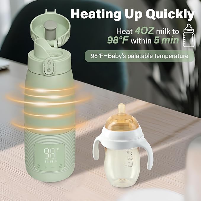 Portable Bottle Warmer for Travel - Dual Heating Modes for Breast Milk & Water, Fast 3-Min Heat, 12oz Large Capacity, Long-Lasting Battery, Fits Most Bottles