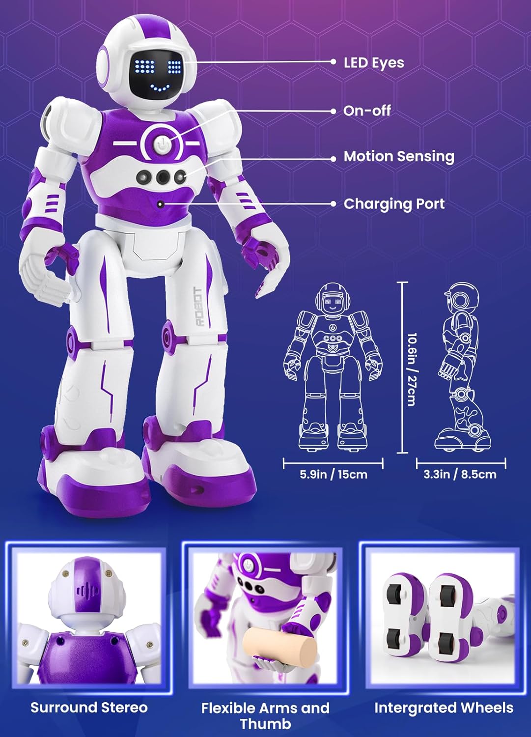 Robot Toys for Kids,Programmable Remote Control Smart Walking Dancing Robot Toy with Gesture & Sensing for Age 4 5 6 7 8 9 10 Year Old Boys for Birthday Present,Purple
