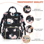 Baby Diaper Bag Backpack, Travel Diaper Bags for Girl Boy Large Capacity Baby Bag Backpack for Women Black Floral