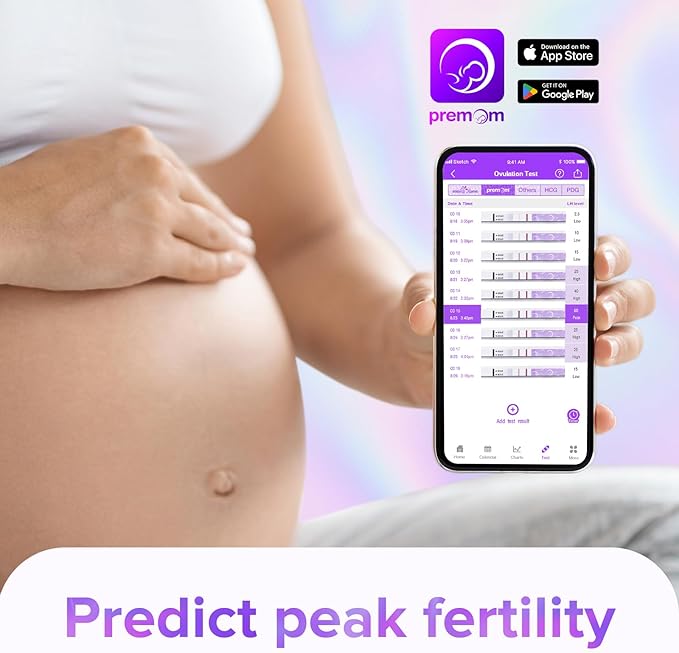 Premom Quantitative Ovulation Predictor Kit: 25 Ovulation Test Strips + 5 Pregnancy Test Strips Combo, with Smart Digital Ovulation Reader App - Accurate Numerical LH Tests