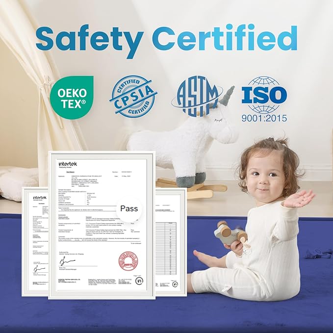 1.3" Thick Baby Play Mat for Floor, 28x72 Foam Tummy Time Mat, Padded Support Soft Plush Bedside Rugs for Infant Kids Toddler Crawling Kick Activity (Royal Blue)