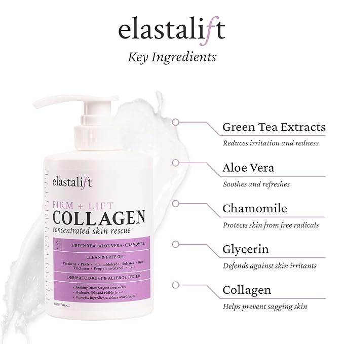 Elastalift Collagen Cream Fragrance Free Body Lotion & Face Moisturizer For Women & Men | Collagen Lotion | Skin Tightening Cream | Skin Firming + Tightening Lotion | Crepey Skin Care Treatment, 2PC