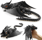 3D Printed Dragon with Wings, Fidget Dragon Toys, 3D Printed Animals, Flexible Articulated Winged Crystal Dragon Model,Home Office Decor Desktop Pet(Silk Black)