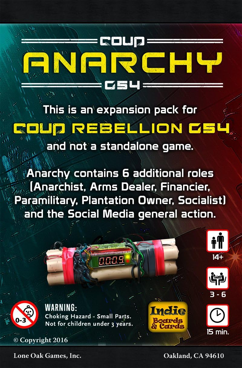Coup: Rebellion G54 - Anarchy Card Game Expansion – Add New Roles & Actions – 3-6 Players Ages 14+ – Fast-Paced Strategy & Bluffing Game