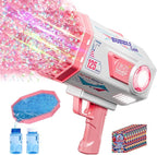 Bubble Gun, Upgraded 125 Holes Bubble Guns for Wedding, Pink Bubble Machine for Kids Age 3 4 5 6 7 8 9 10 11 12 Year Old, Big Bubble Blower Gun with Lights, Halloween Outdoor Party Favors