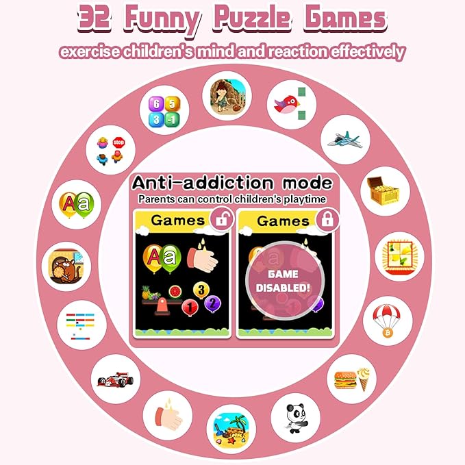 Waterproof Smart Watch for Kids Girls Age 5-12 with 32 Games, Dual Camera, Habit Tracking, Music Player, Video, HD Touchscreen Kids Smart Watch Birthday Gift Toy for 3-12 Year Old (Light Pink)