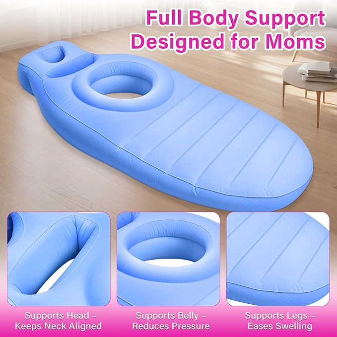 Inflatable Pregnancy Pillow with Belly & Head Hole – Full Body Maternity Airbed for Stomach Sleeping, Back Pain & SPD Relief – Comfortable, Portable & Includes Electric Pump Blue