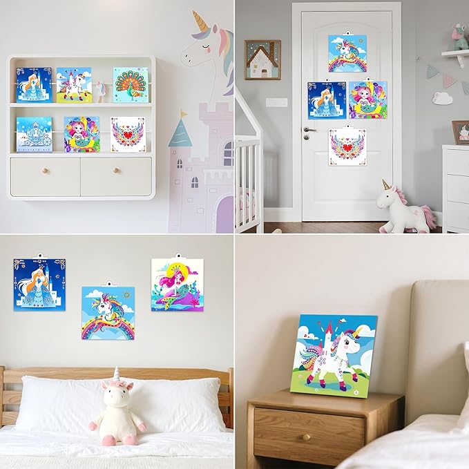 Gem Art Sticker Kit, Arts and Crafts for Kids Age 4-12, 8 Unicorn Princess Themes Diamond Art Kit, Gemstone Sticker Crafts Christmas Birthday Gifts for Girls Ages 4,5,6,7,8 Year Old (Pink-Unicorn)