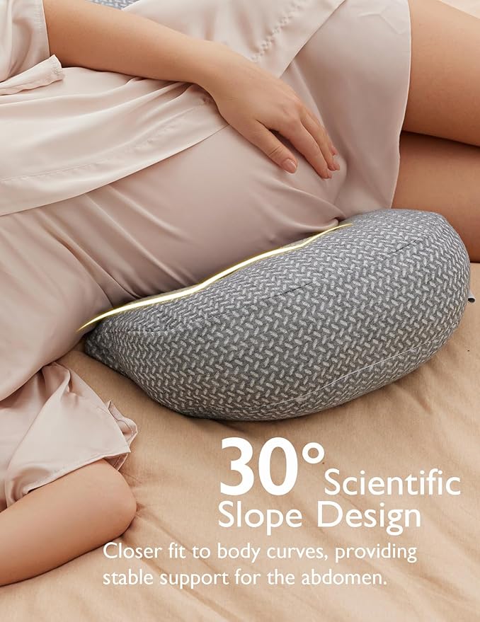 Momcozy Portable Pregnancy Pillow – W Shaped Maternity Support for Side Sleepers, Adjustable Travel Wedge Pillow for Back, Belly, and Hip Relief, Ideal for Pregnant Women, Deep Grey