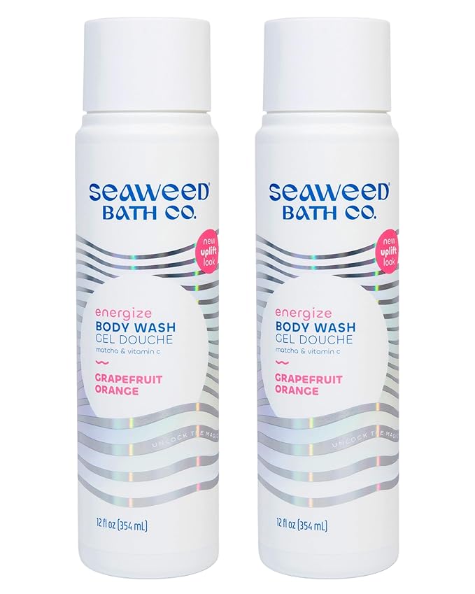 Seaweed Bath Co. Energize Body Wash - Grapefruit Orange | Foaming Shower Gel Cleanser with Natural Ingredients | Vegan, Paraben and Sulfate Free | For Women and Men | 12 oz (Pack of 2)