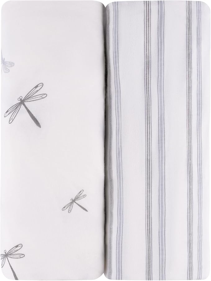 Ely’s & Co. Changing Pad Cover, Diaper Changing Table Sheets, 2 Pack, Cradle Sheet Set for Baby Boys, 100% Jersey Knit Cotton, 32”x16”x5” Blue Dragonfly + Stripe Collection