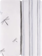 Ely’s & Co. Changing Pad Cover, Diaper Changing Table Sheets, 2 Pack, Cradle Sheet Set for Baby Boys, 100% Jersey Knit Cotton, 32”x16”x5” Blue Dragonfly + Stripe Collection