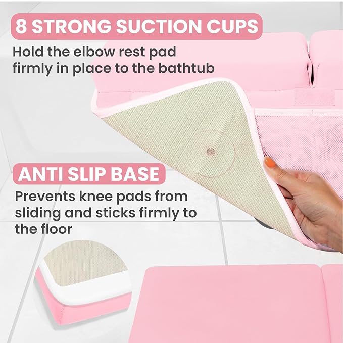Baby Bath Kneeler and Elbow Rest Pad Set, Non-Slip Painless Thick Kneeling Pad - Foam Kneeling Pad for Bathing Babies - Knee Saver & Arm Support with 4 Pockets Toy Organizer (Large, Baby Pink)