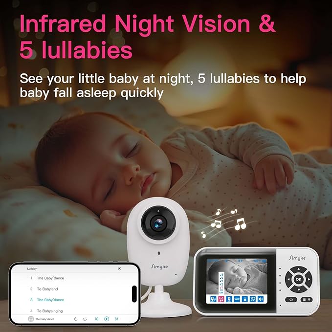 Smart Video Baby Monitor with Camera and Audio,Dual Mode,WiFi On/Off Switch,2.8inch Display,App,1080p Camera,1500ft Long Range,Night Vision,2-Way Talk,AI Baby Growth Album Function