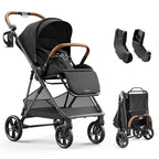 Air Lux Baby Stroller with Carbon Fiber Frame, One-Hand Fold & Reversible Seat, Magnetic 5-Pt Harness, Car Seat Adapter, 15.8lbs, Meteorite