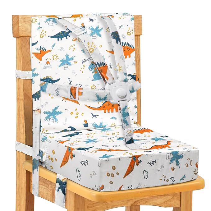 Toddler Booster Seat for Dining Table, Adjustable 5 Point Safety Buckle Kids Toddler Booster Seat with Backrest, Waterproof Non-Slip Bottom Portable Travel Increasing Cushion for Chair (White)