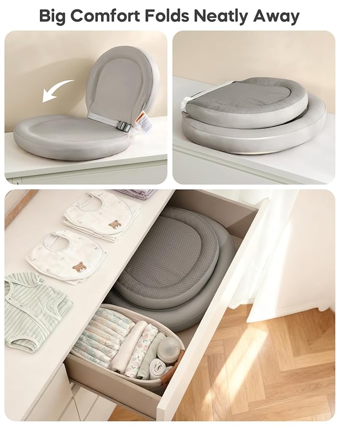 Baby Changing Pad with Waterproof & Wipe-Clean, Non-Slip Foldable PU Diaper Changing Pad, Adjustable Safety Belt, Changing Pad for Dresser, Changing Table,24"X16",Gray