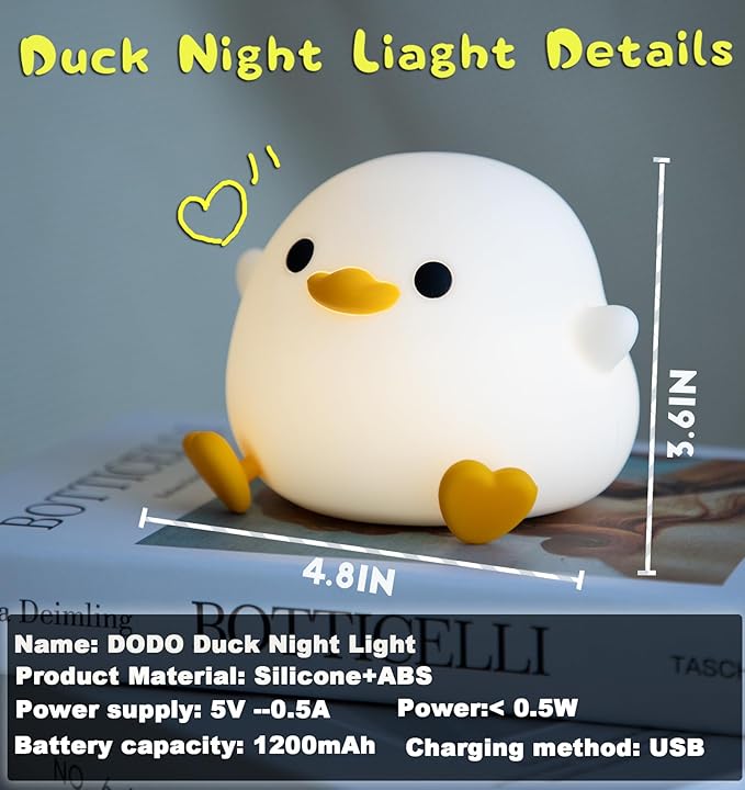 DREAMING MY DREAM Cute Duck Lamp,Do Do Duck Night Light,Silicone Squishy Nursery Bedside Lamp,USB Rechargeable Touch Table Lampfor Bedrooms, Living Room Decor Gift Toy