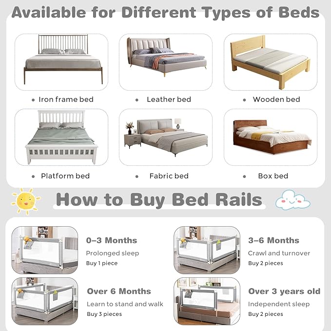 HONEY JOY Bed Rail for Toddlers, 57-in Extra Long, Portable Safety Bed Guardrail w/Side Pocket, Baby Bed Rail Guard, Fit King & Queen Full Twin Size Bed Mattress (57 INCH, Gray)