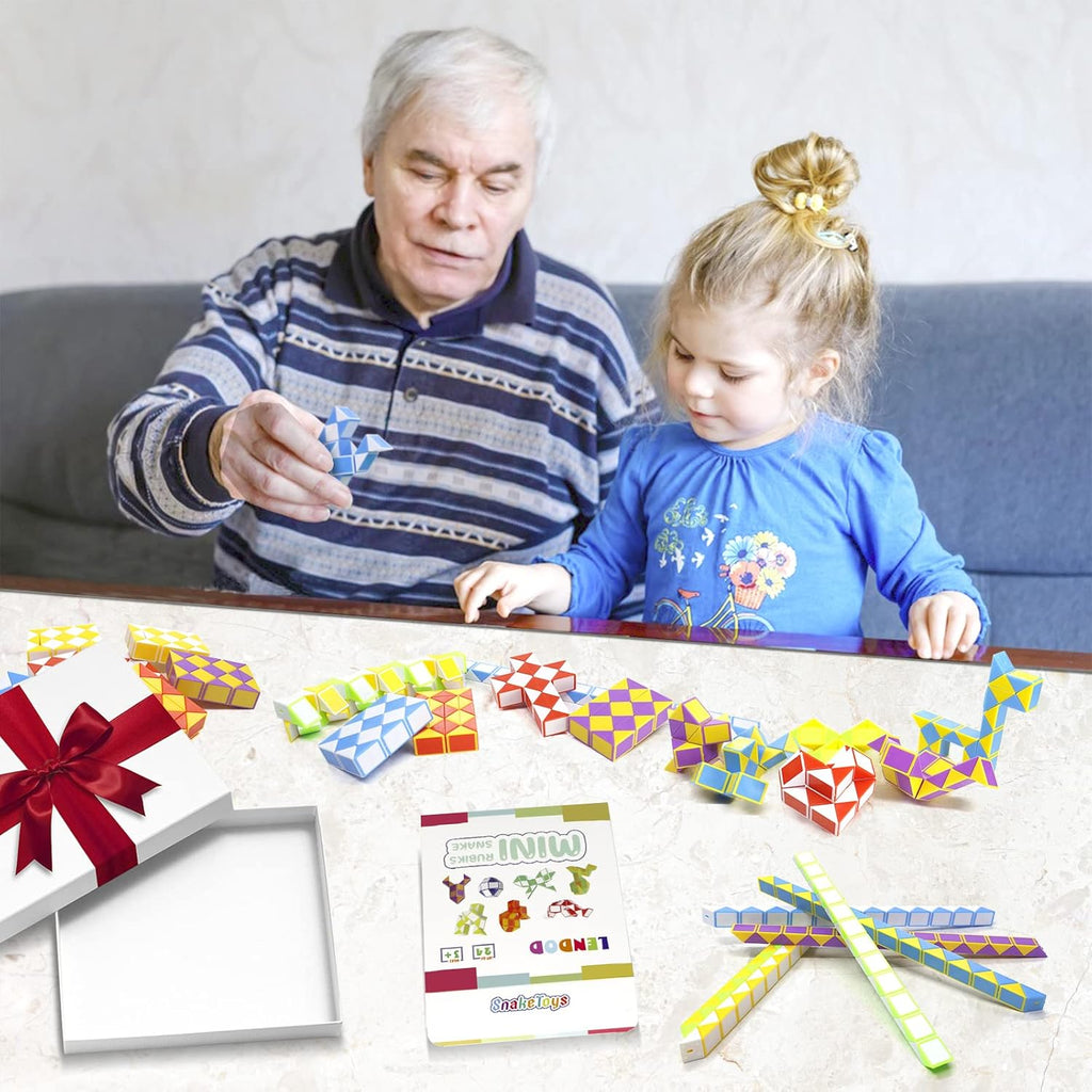 24 Pack 24 Blocks Mini Fidget Snake Cube Mini Twist Puzzle Cubes Magic Speed Cubes Toy for Kids Party Bag Fillers, Party Supplies