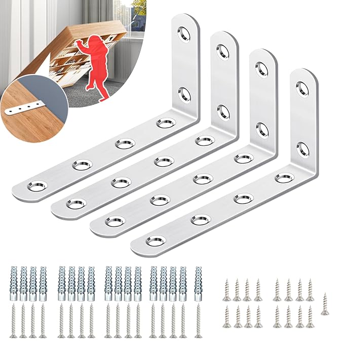Furniture Anchors, Anti Tip Furniture Wall Anchor for Baby Proofing, Prevent Falling Furniture (Fixed 4 Items II)