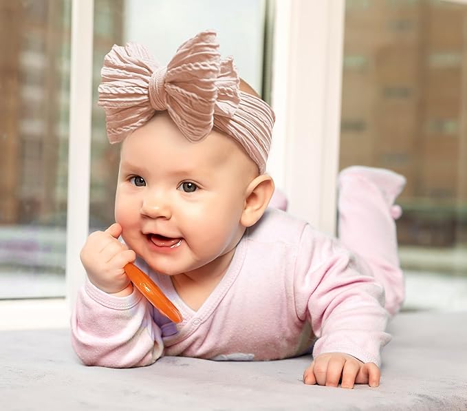 Baby Nylon Headbands Soft Hair Bow Elastics Hairbands Accessories for Baby Girls Newborn Infant Toddler Kids (Pink)