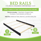 Full-Size Conversion Kit Bed Rails Compatible with Delta Children Convertible Cribs - Solid Wood Rail #0050 - Toddler & Adult Bed Rail for Full-Size Beds - Baby Furniture (Ebony - 0011)
