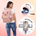 Dikaslon Diaper Bag Backpack with Portable Changing Pad, Pacifier Case and Stroller Straps, Large Unisex Baby Bags for Boys Girls, Multipurpose Travel Back Pack Moms Dads, Pink