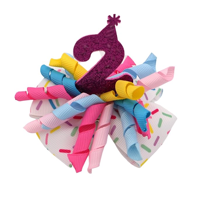 Birthday Hair Bow for Baby Girls 1 2 3 4 5 6 Years Sprinkle Decorations Party Pink Hair Accessories for Two 2nd Birthday Confetti Ice Cream