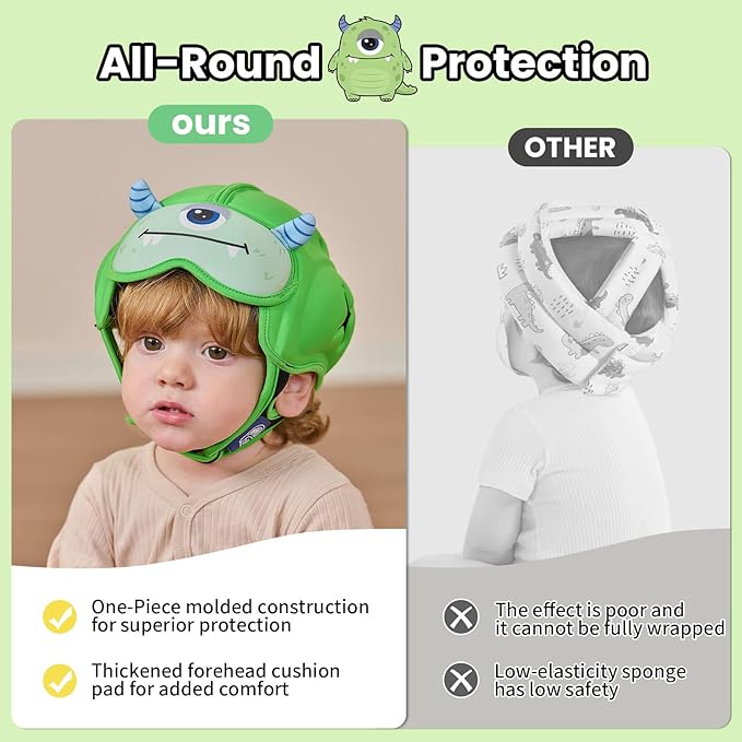 Mambobaby Baby Head Protector Baby Helmet for Crawling Walking,Safety Helmet,Extra-Thick Deep Forehead Padding, Ultra-Light, Breathable, Toddler Helmet 6-24 Months-Monster