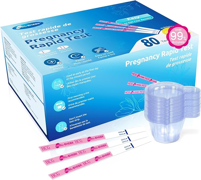 80 Count Pregnancy Tests with Cups, Bulk Pregnancy Test Strips for Detection at Home, Over 99% Accuracy, Individually Wrapped Fertility Tests, Extra-Wide 5mm HCG Tests, Pruebas De Embarazo