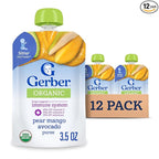 Gerber Stage 2 Baby Food, Organic Pear Mango Avocado, Baby Food Pouches, Puree, 12PK