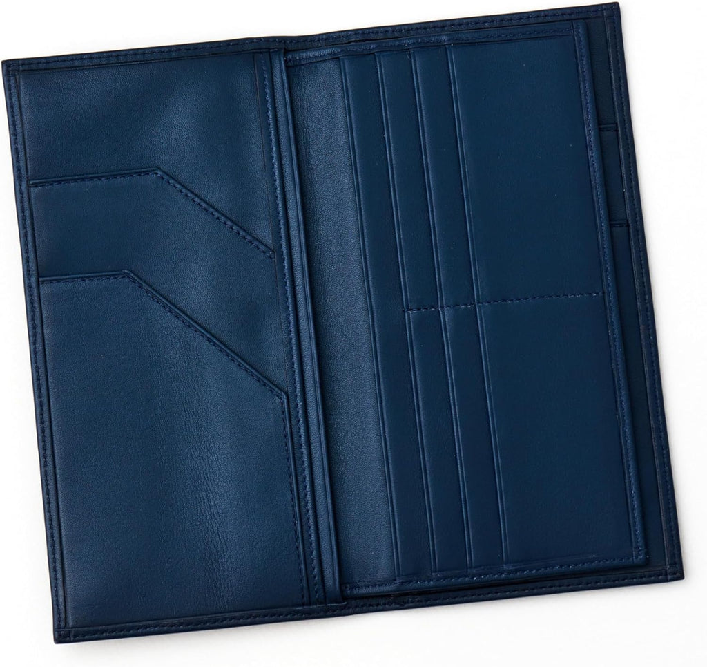 Passport Holder Travel Wallet for Men & Women, RFID Handcrafted Full Grain Leather Cover, 12 Card Slots & 4 Compartments, Gift Box & Pouch, Navy Blue