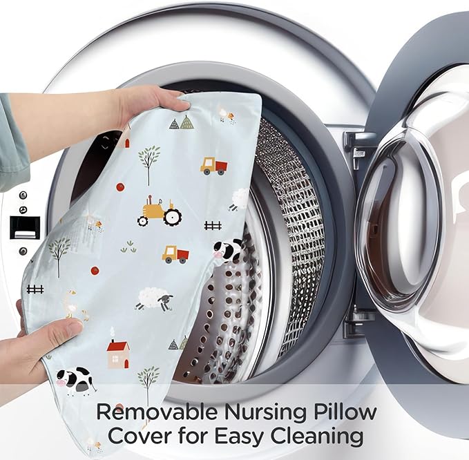 Little Grape Land Nursing Pillow for Breastfeeding, Breathable Breast Feeding Pillow and Positioner with Removable Cover for More Support, Tummy Time and Bottle Feeding Support Pillow, Blue Ranch