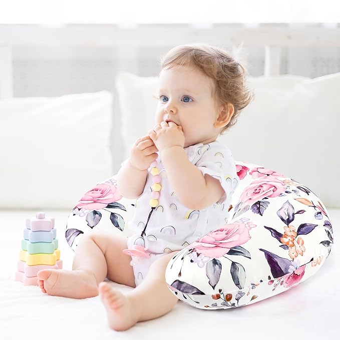 Pea Pod Nursing Pillow Cover for Baby Girl, Stretchy Removable Slipcover for Breastfeeding Pillows, Ultra Soft Comfortable Nursing Pillowcase, Baby Must Have (Pink Floral)